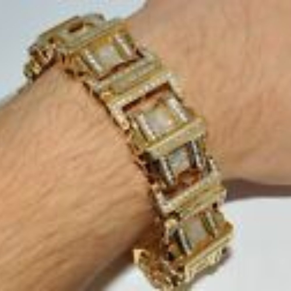 9.8 Ct Round & Princess Sim Diamond Mens Link Bracelet in 14k Yellow Gold Plated
